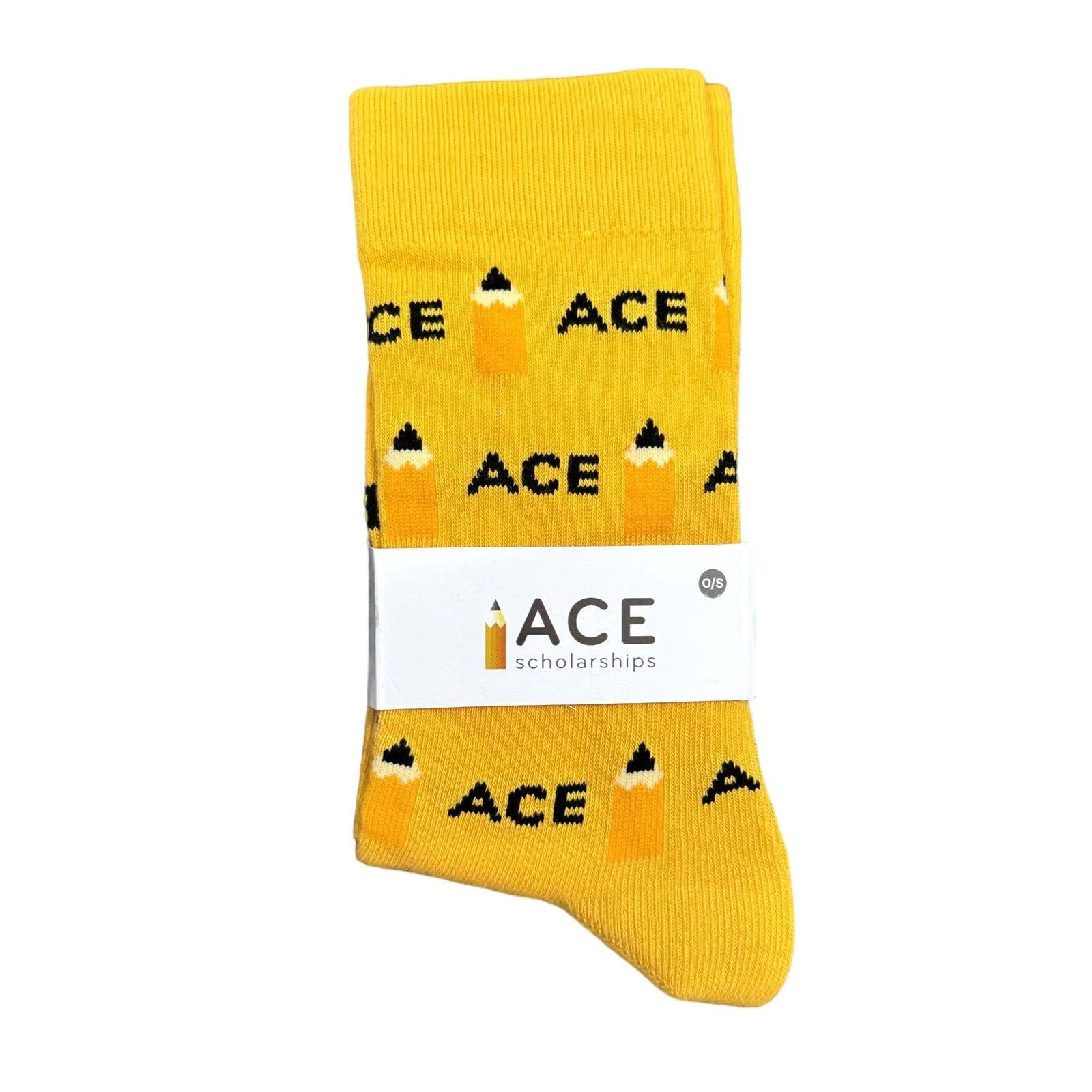 ACE Scholarships Pencil ACE Crew Socks in Yellow, Size OS